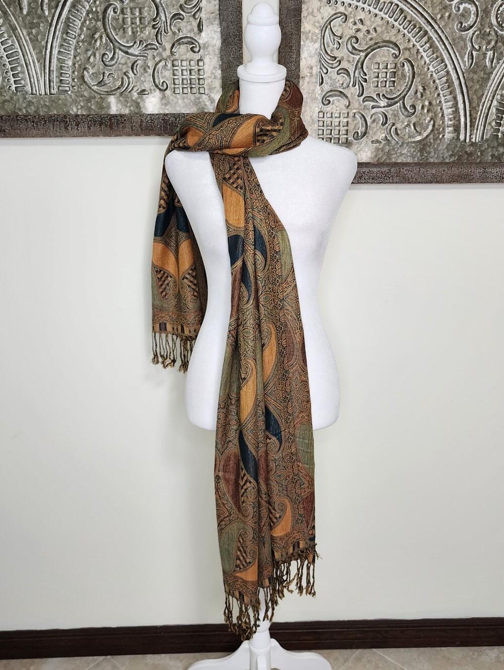 Multicolor Paisley Fringe Decorative Scarf Fall Vibes Old Money Quiet Luxury
